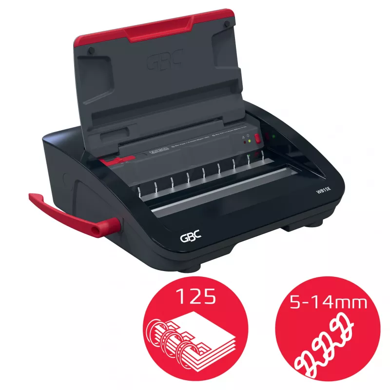 GBC WireBind® WB15E elektrinis surišimo aparatas, Vielinio surišimo aparatas, Elektrinis, 125 lapai, Juoda, Raudona