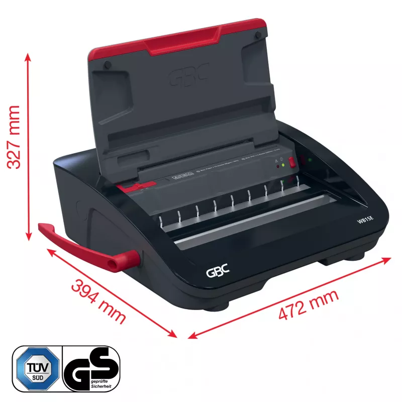 GBC WireBind® WB15E elektrinis surišimo aparatas, Vielinio surišimo aparatas, Elektrinis, 125 lapai, Juoda, Raudona