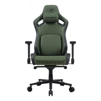 Universali žaidimų kėdė Cougar DEFENSOR S ARMY GREEN F — minkštinta sėdynė, maks. 150 kg, P 760 × G 690 mm, A 129,5–137 cm