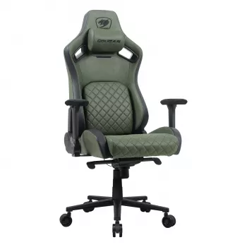 Universali žaidimų kėdė Cougar DEFENSOR S ARMY GREEN F — minkštinta sėdynė, maks. 150 kg, P 760 × G 690 mm, A 129,5–137 cm