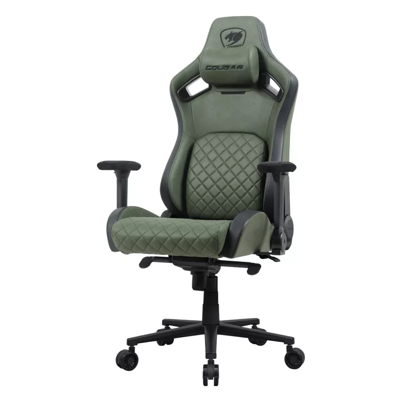 Universali žaidimų kėdė Cougar DEFENSOR S ARMY GREEN F — minkštinta sėdynė, maks. 150 kg, P 760 × G 690 mm, A 129,5–137 cm