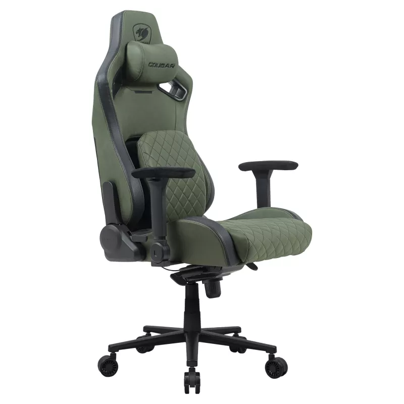 Universali žaidimų kėdė Cougar DEFENSOR S ARMY GREEN F — minkštinta sėdynė, maks. 150 kg, P 760 × G 690 mm, A 129,5–137 cm