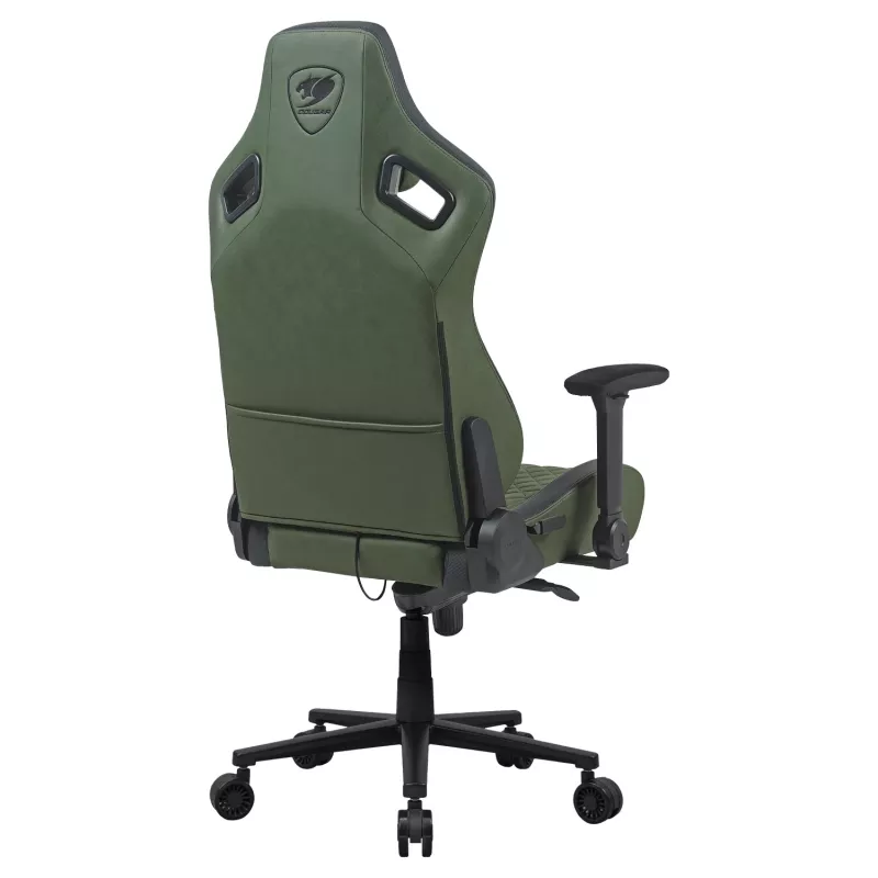 Universali žaidimų kėdė Cougar DEFENSOR S ARMY GREEN F — minkštinta sėdynė, maks. 150 kg, P 760 × G 690 mm, A 129,5–137 cm