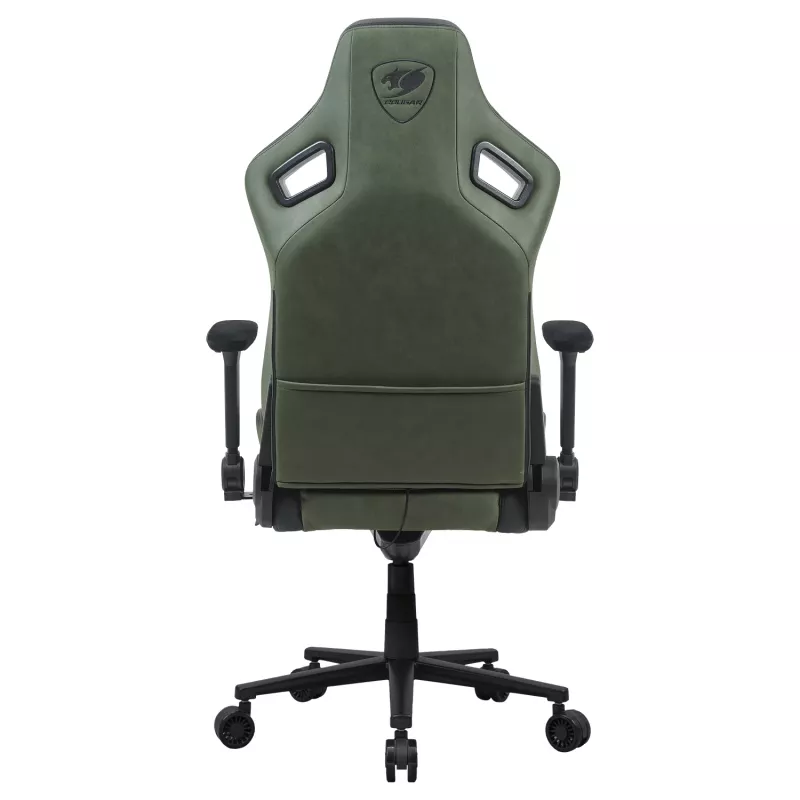 Universali žaidimų kėdė Cougar DEFENSOR S ARMY GREEN F — minkštinta sėdynė, maks. 150 kg, P 760 × G 690 mm, A 129,5–137 cm