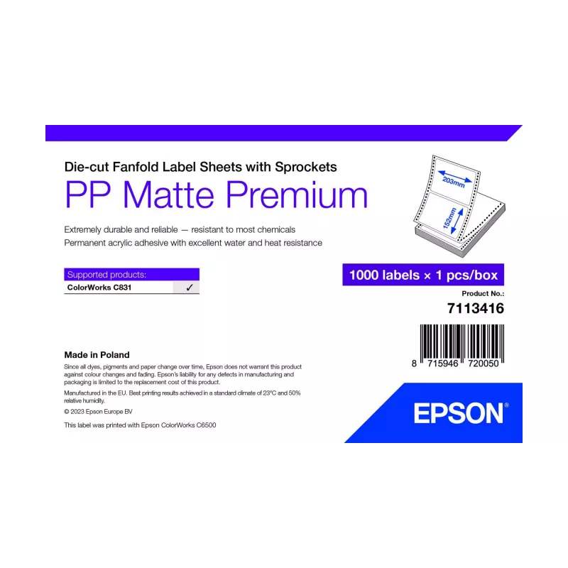 Lipnus spausdintuvo lipdukas Epson 7113416 Baltas 20,3x15,2 cm 1000 vnt.