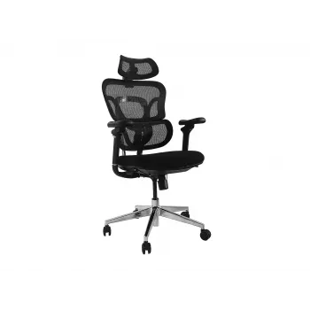 Ergonominė biuro kėdė EQUIP 651053 su galvos atrama ir porankiais, tinklinė atlošas, paminkštinta sėdynė, reguliuojamas aukštis 117–135 cm, plotis 660 mm, juoda