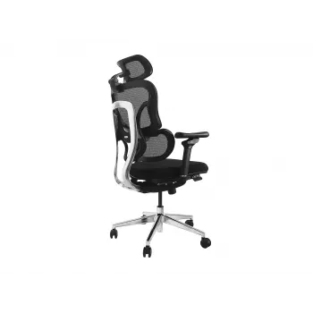 Ergonominė biuro kėdė EQUIP 651053 su galvos atrama ir porankiais, tinklinė atlošas, paminkštinta sėdynė, reguliuojamas aukštis 117–135 cm, plotis 660 mm, juoda