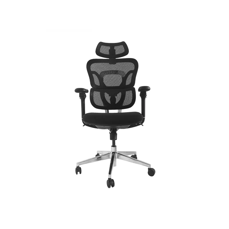 Ergonominė biuro kėdė EQUIP 651053 su galvos atrama ir porankiais, tinklinė atlošas, paminkštinta sėdynė, reguliuojamas aukštis 117–135 cm, plotis 660 mm, juoda