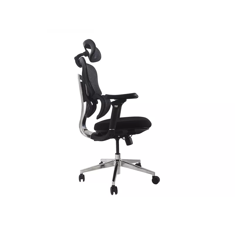 Ergonominė biuro kėdė EQUIP 651053 su galvos atrama ir porankiais, tinklinė atlošas, paminkštinta sėdynė, reguliuojamas aukštis 117–135 cm, plotis 660 mm, juoda
