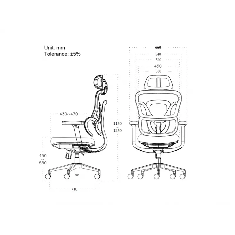 Ergonominė biuro kėdė EQUIP 651053 su galvos atrama ir porankiais, tinklinė atlošas, paminkštinta sėdynė, reguliuojamas aukštis 117–135 cm, plotis 660 mm, juoda