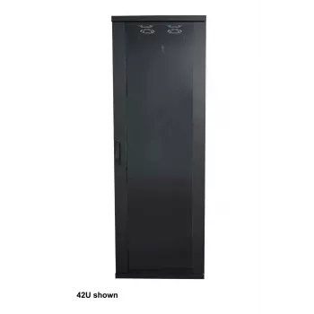“Intellinet” 19 colių tinklo spinta - laisvai pastatoma (Basic), 22U, 600x800 mm (plotis x gylis), juoda, plokščia pakuotė, maks. 600 kg, vieno taško durų užraktas, po vieną užraktą šoninėms plokštėms, naudojamas gylis 123–573 mm, stovas, IP20, plienas