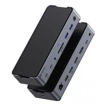 eSTUFF GLB232006 nešiojamojo kompiuterio dokas/portų replikatorius Laidinis USB 3.2 Gen 1 (3.1 Gen 1) Type-C Aliuminis, Juodas