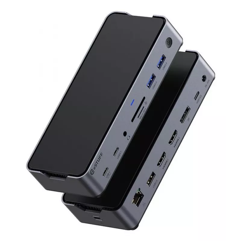 eSTUFF GLB232006 nešiojamojo kompiuterio dokas/portų replikatorius Laidinis USB 3.2 Gen 1 (3.1 Gen 1) Type-C Aliuminis, Juodas