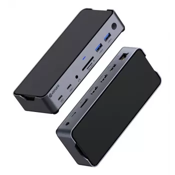 eSTUFF GLB232006 nešiojamojo kompiuterio dokas/portų replikatorius Laidinis USB 3.2 Gen 1 (3.1 Gen 1) Type-C Aliuminis, Juodas