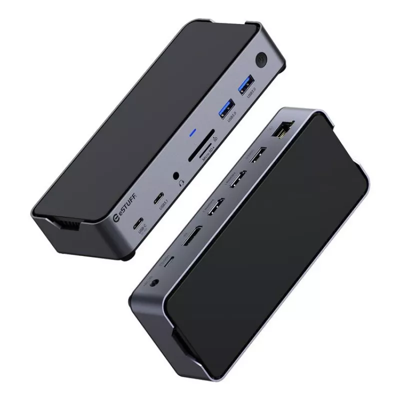 eSTUFF GLB232006 nešiojamojo kompiuterio dokas/portų replikatorius Laidinis USB 3.2 Gen 1 (3.1 Gen 1) Type-C Aliuminis, Juodas