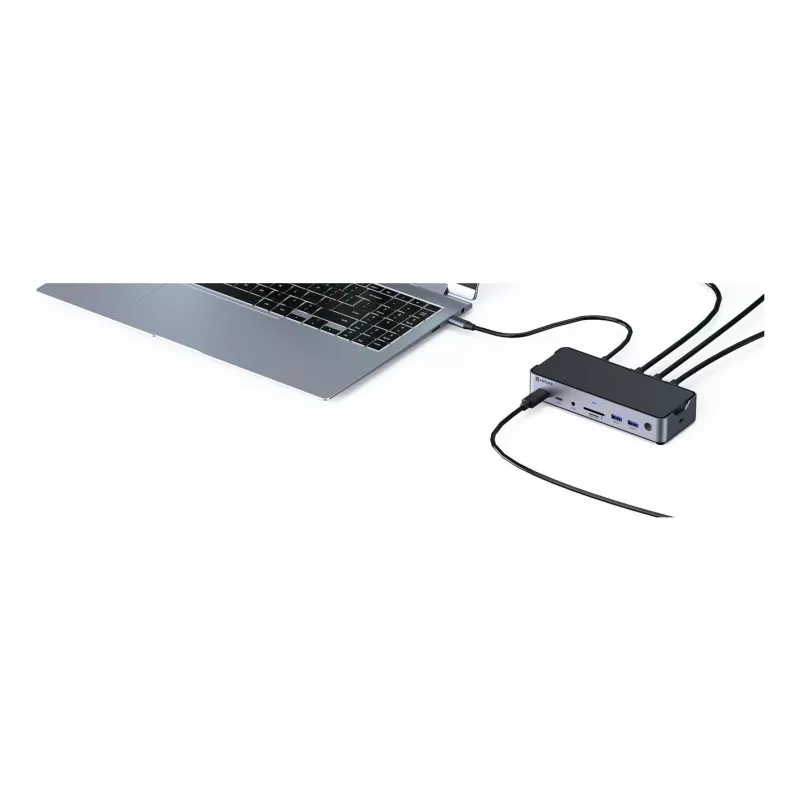 eSTUFF GLB232006 nešiojamojo kompiuterio dokas/portų replikatorius Laidinis USB 3.2 Gen 1 (3.1 Gen 1) Type-C Aliuminis, Juodas