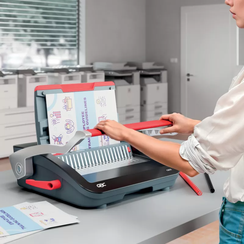 GBC CombBind® CB25 Rankinis įrišimo aparatas, Šukinio įrišimo aparatas, Rankinis, 390 lapų, Juoda, Raudona