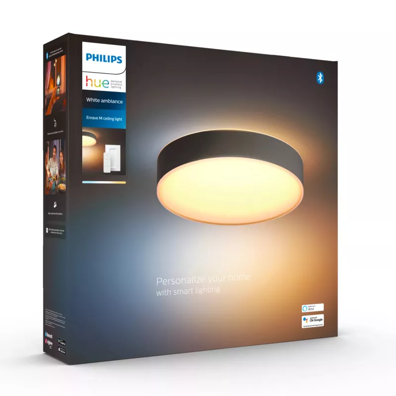 Philips Hue White ambience Enrave vidutinis lubinis šviestuvas, Išmanusis lubinis šviestuvas, Bluetooth, Juoda, LED, Metalas, Nekeičiama lemputė(-ės)