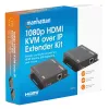 ”Manhattan“ 1080p HDMI KVM per IP plėtiklio rinkinys, pratęsia 1080p@60Hz signalą iki 120 m su vienu 6 kat. eterneto kabeliu arba IP tinklu, siųstuvas ir imtuvas, USB-A prievadai asmeniniam kompiuteriui / pelei / klaviatūrai, juodos spalvos, trejų metų garantija