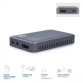 ACT USB-C vaizdo fiksavimo kortelė, HDMI 4K@60Hz pralaidumas, 4K@30Hz fiksavimas