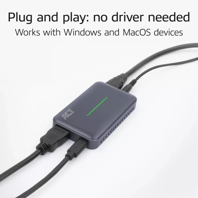 ACT USB-C vaizdo fiksavimo kortelė, HDMI 4K@60Hz pralaidumas, 4K@30Hz fiksavimas