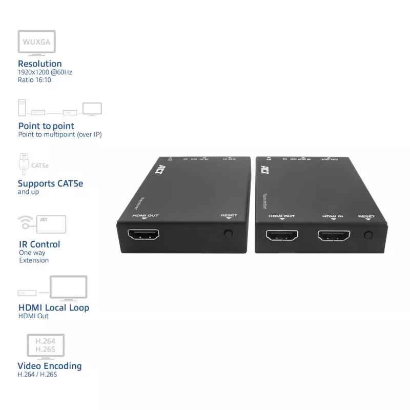 HDMI per CAT išplėtimo rinkinys ACT AC7852 — HDMI signalo perdavimas iki 150 m per CAT5e