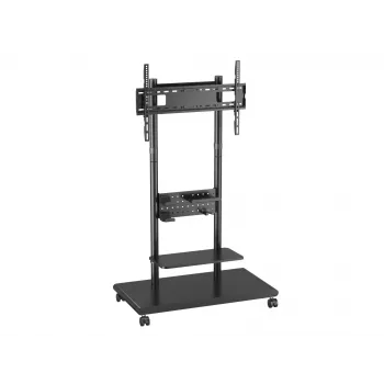 Mobilus TV stovas EQUIP 50–90 colių su perforuota lentyna, VESA 200x200–600x400, 60 kg, juodas