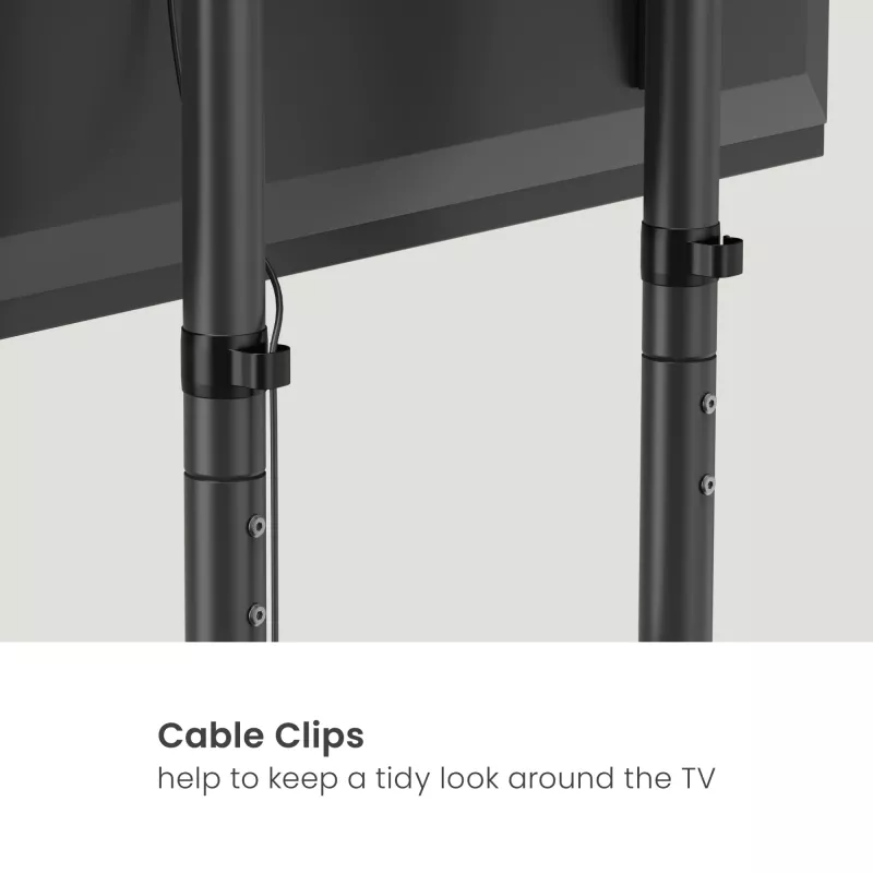 Mobilus TV stovas EQUIP 50–90 colių su perforuota lentyna, VESA 200x200–600x400, 60 kg, juodas
