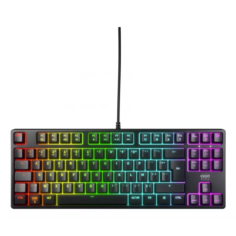 Mechaninė žaidimų klaviatūra No name K4V2 RGB — Tenkeyless 80–87%, AZERTY prancūzų, USB, RGB apšvietimas, 68 klavišai, 2 m kabelis, juoda