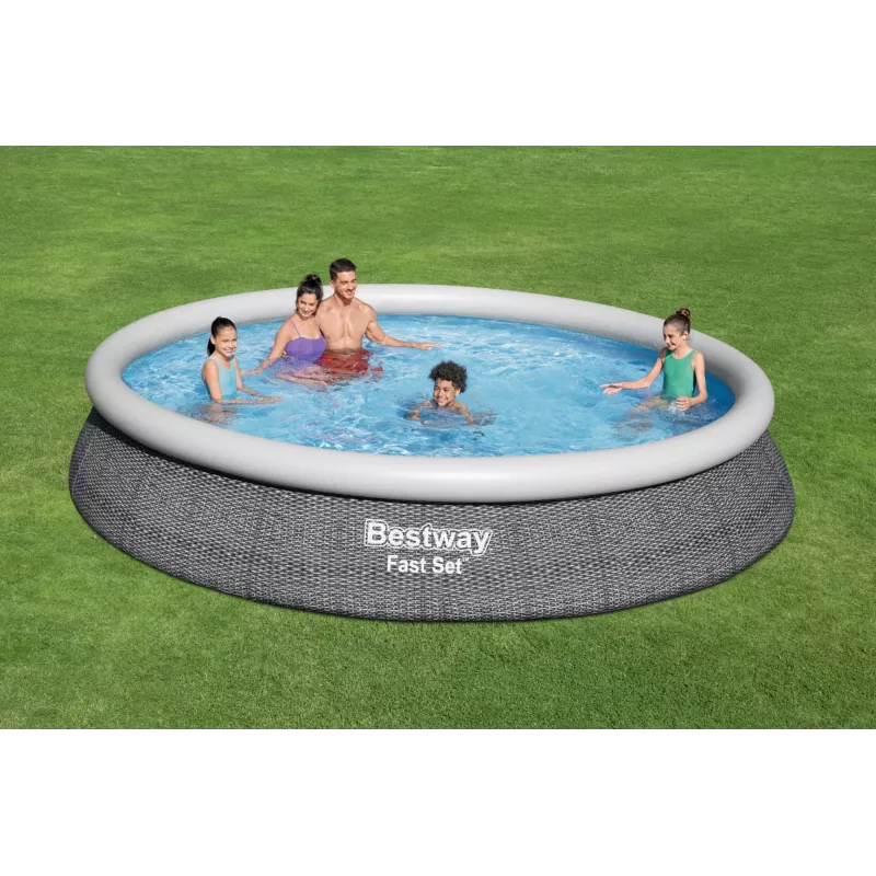 Karkasinis baseinas Bestway Fast Set apvalus pripučiamas baseino komplektas 4,57 m x 84 cm talpa 9677 L