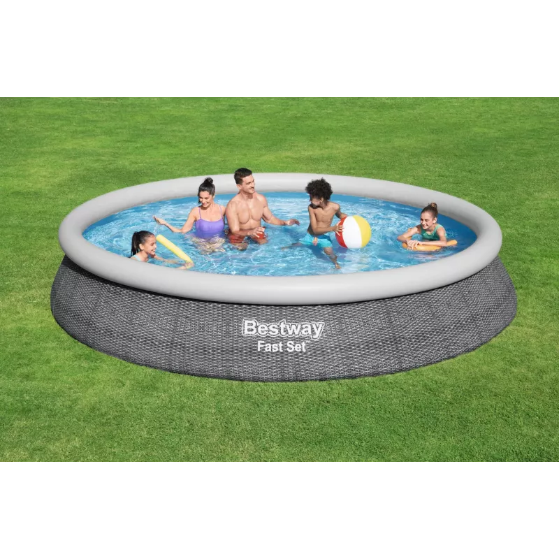 Karkasinis baseinas Bestway Fast Set apvalus pripučiamas baseino komplektas 4,57 m x 84 cm talpa 9677 L