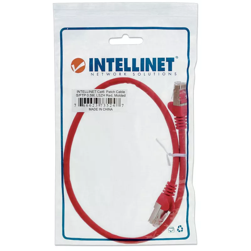 Intellinet tinklo kabelis, Cat5e, 15 m, raudonas, CCA, SF/UTP, PVC, RJ45, auksuoti kontaktai, nesikabinanti apsauga, su apsauginiu gaubteliu, garantija visam naudojimo laikui