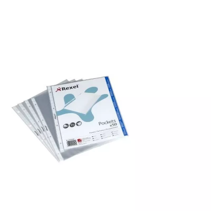 Rexel Crystal Clear A4 Top Open Pocket (50), 210 x 297 mm (A4), Skaidrus, Polipropilenas (PP), Stačias, 50 vnt.