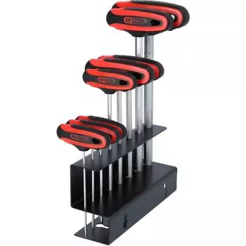 T-rankenos šešiabriaunių raktų rinkinys KS Tools 158.8130 — 8 dalių, T-rankena su trumpa svirtimi, bendras svoris 1,08 kg