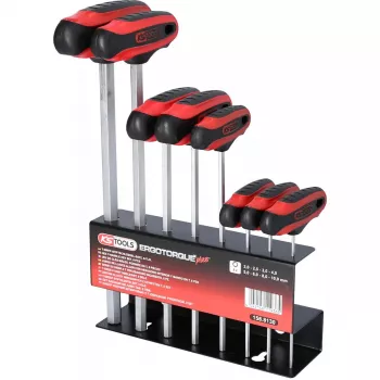 T-rankenos šešiabriaunių raktų rinkinys KS Tools 158.8130 — 8 dalių, T-rankena su trumpa svirtimi, bendras svoris 1,08 kg