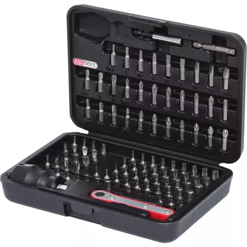 Atsuktuvų antgalių rinkinys KS Tools 911.2080 99 vnt. nikeliuotas šešiabriaunis 25 mm