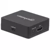 Manhattan HDMI skirstytuvas, 2 prievadų, 1080p, juodas, rodo išvestį iš x1 HDMI šaltinio į x2 HD ekranus (ta pati išvestis į abu ekranus), maitinamas per USB-A (laidas pridedamas, 0,7 m), trejų metų garantija