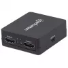 Manhattan HDMI skirstytuvas, 2 prievadų, 1080p, juodas, rodo išvestį iš x1 HDMI šaltinio į x2 HD ekranus (ta pati išvestis į abu ekranus), maitinamas per USB-A (laidas pridedamas, 0,7 m), trejų metų garantija