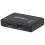 Manhattan HDMI skirstytuvas, 2 prievadų, 4K@30Hz, rodo išvestį iš vieno HDMI šaltinio į du HD ekranus (ta pati išvestis abiem ekranams), maitinamas kintamąja srove (laidas 0,9 m), juodas, trijų metų garantija