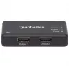 Manhattan HDMI skirstytuvas, 2 prievadų, 4K@30Hz, rodo išvestį iš vieno HDMI šaltinio į du HD ekranus (ta pati išvestis abiem ekranams), maitinamas kintamąja srove (laidas 0,9 m), juodas, trijų metų garantija