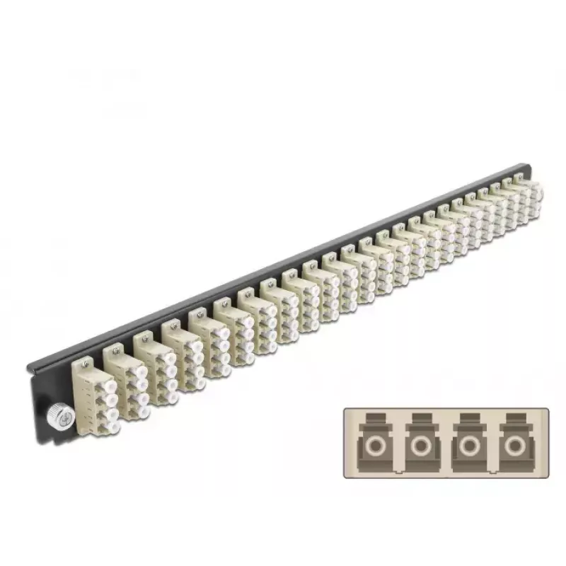 Splice Box priekinis skydelis DeLOCK 19 colių 24 prievadų LC Quad smėlio spalvos