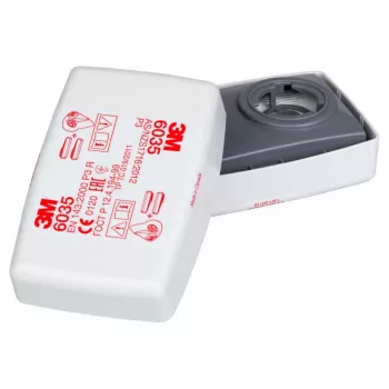 Dalelių filtras 3M 6035 P3R, pakuotėje 2 vnt. — pakaitiniai kietųjų dalelių filtrai, skirti 3M dujų ir garų respiratoriams