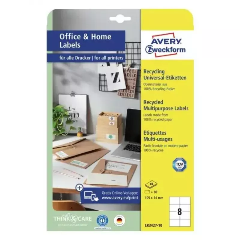 Lipnios spausdintuvo etiketės Avery LR3427-10 Baltos A4 80 etikečių
