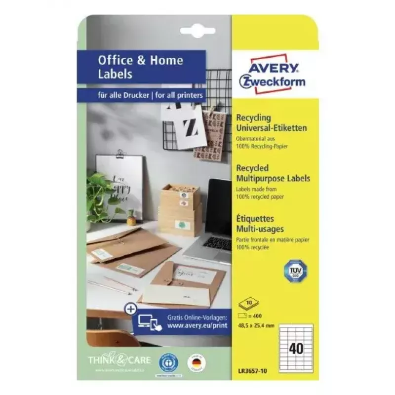 Lipnios spausdintuvo etiketės Avery LR3657-10 Baltos 2,54x4,85 cm 400 vnt.