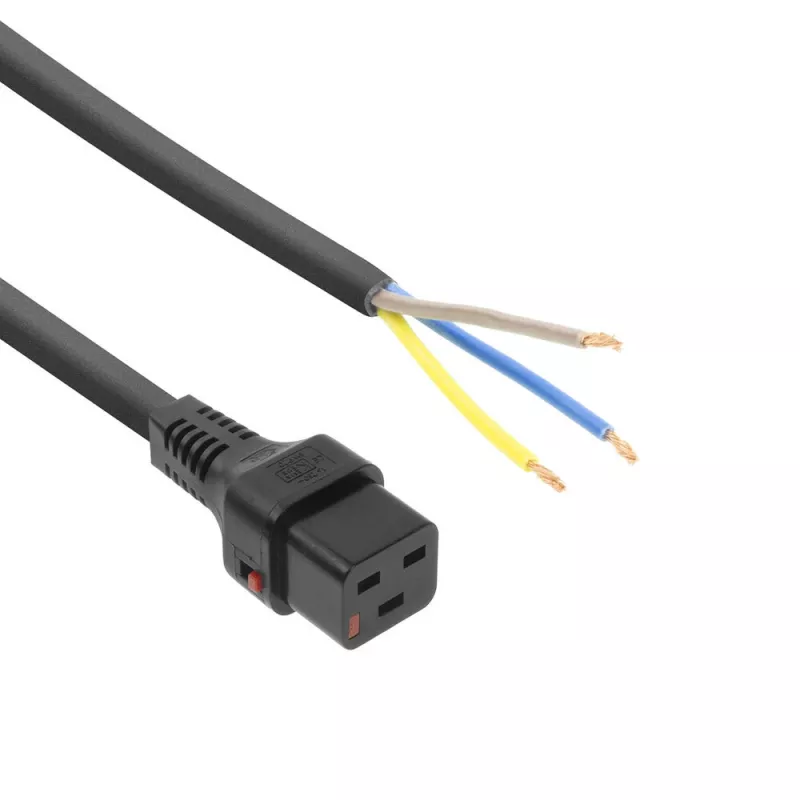 ACT Powercord C19 IEC Lock - atviras galas juodas 2 m, PC1174, 5 vnt. pakuotė