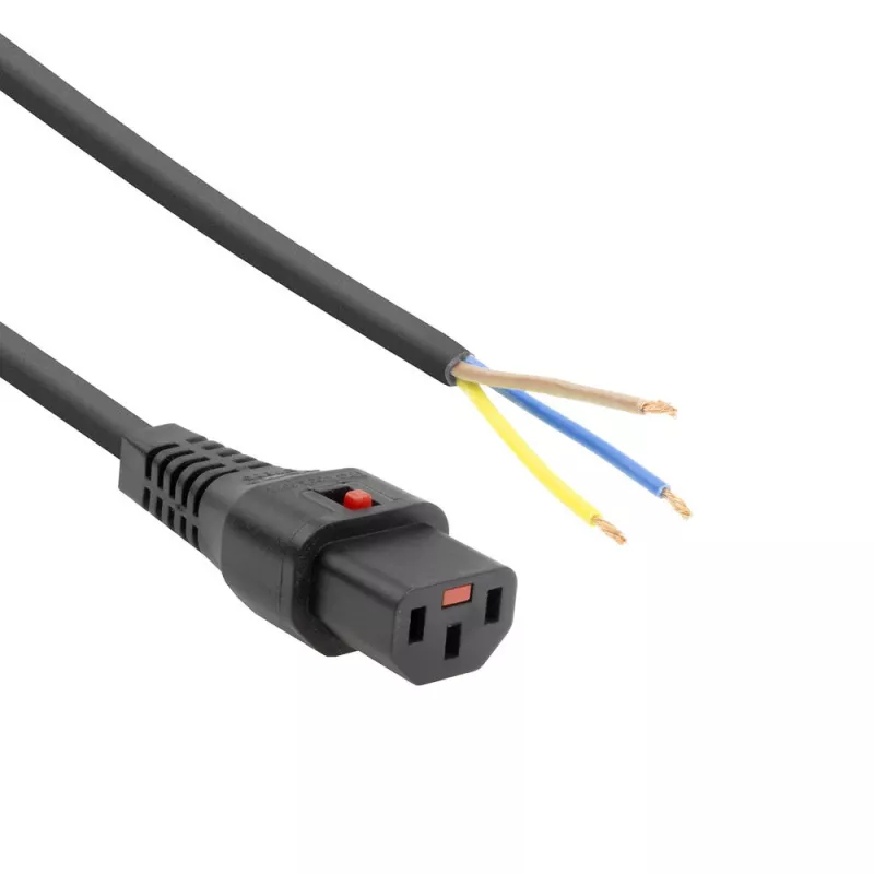 ACT maitinimo laidas C13 IEC Lock - atviras galas, juodas, 2 m, PC1025, 5 vnt. pakuotė