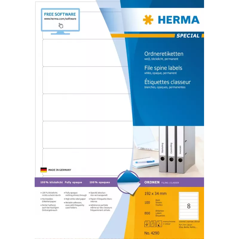 Lipnios spausdintuvų etiketės HERMA failų etiketės A4 192x34 mm