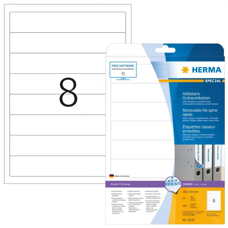 Nuimamos bylų etiketės HERMA A4 192x34 mm baltos 200 vnt.