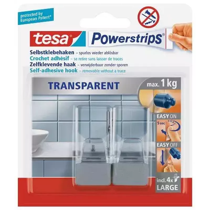 Rankšluosčių kablys TESA 58812 Vidaus Skaidrus 2 vnt.