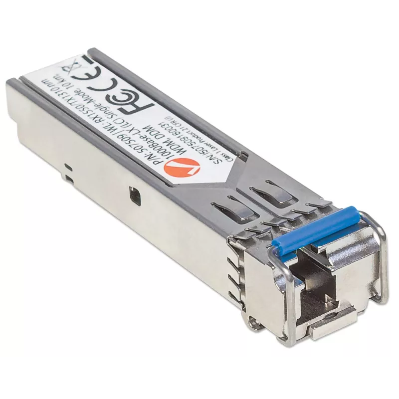 „Intellinet“ siųstuvas-imtuvas, optinis, Gigabit Fiber WDM abipusis SFP, 1000Base-Lx (LC), vienmodis prievadas, 10 km, bangos ilgiai: priėmimas (RX) 1550 nm ir siuntimas (TX) 1310 nm, WDM (Rx1550/Tx1310), MSA suderinamas, atitinka Cisco GLC-BX-U, eternetas, šviesolaidinis
